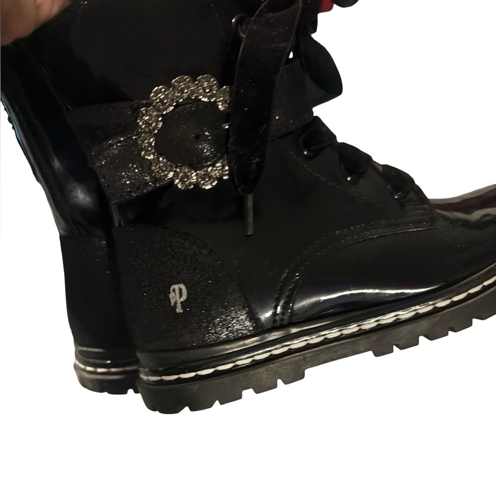 Persol Black Kids Boots with Glitter Bow